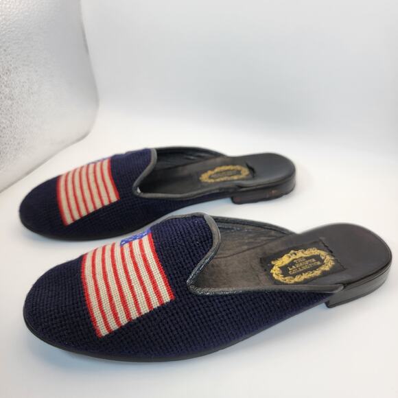 The Larkspur Collection Mules Slip On Shoes American Flag Needlepoint Sz 7-7.5 - Picture 2 of 6